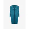 Issey Miyake Womens Pleated Open-front Knitted Coat Blue Green In Blue Green