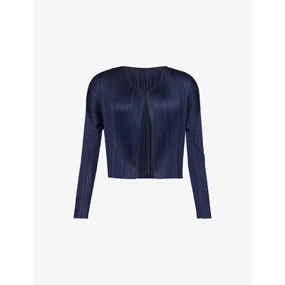 Issey Miyake Womens V-neck Long-sleeve Knitted Cardigan Navy In Blue