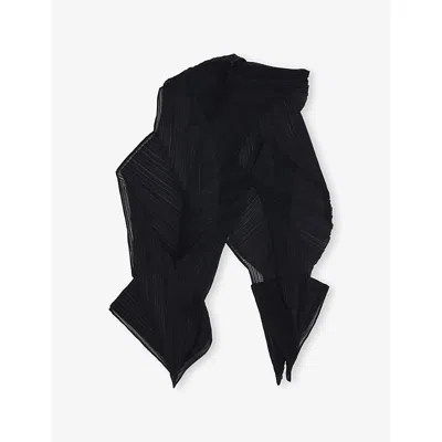 Issey Miyake Womens Black Zigzag Pleated Woven Scarf