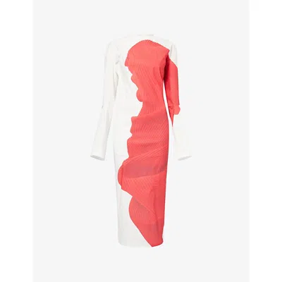 Issey Miyake Womens Red Knit (as Represented) Long-sleeve Cotton-blend Maxi Dress In Multi