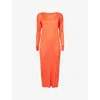 Issey Miyake Womens Long-sleeve Pleat Knitted Midi Dress Red In Red