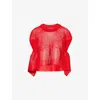 Issey Miyake Womens Red Relaxed Open-knit Wool-blend Top In Red