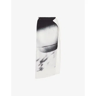 Issey Miyake Womens Shadow Study Pleats Asymmetric Knitted Midi Skirt