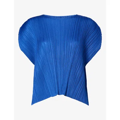 Issey Miyake Womens Short-sleeve Pleated Knitted Shirt Blu In Blue