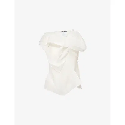 Issey Miyake Womens Washi White Shade And Shaded Asymmetric Knitted Top In Multi