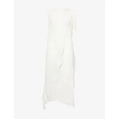 ISSEY MIYAKE WOMENS WASHI WHITE WRINKLED AND TWISTED ASYMMETRIC KNITTED MIDI DRESS