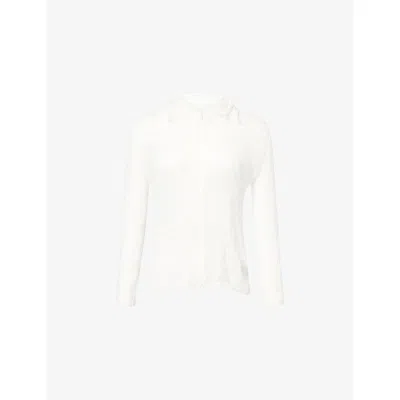 Issey Miyake Womens White Chiffon Twist Zip-through Pleats Shirt