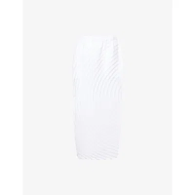 Issey Miyake Womens  Paper Bag Pleats Knitted Midi Skirt In White