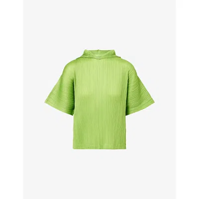 Issey Miyake Womens Yellow Green Monthly Colors: August Hooded Knitted Top