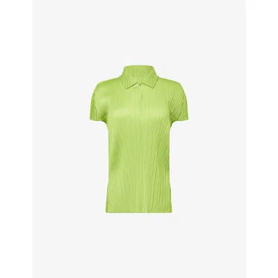 Issey Miyake Womens Yellow Green Monthly Colors August Short-sleeves Knitted Shirt