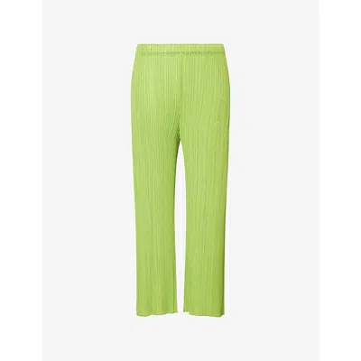 Issey Miyake Womens Yellow Green Monthly Colors August Straight-leg Knitted Culottes