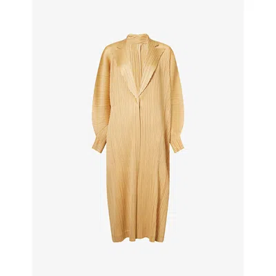 Issey Miyake Womens Pleats Please  December Peak-lapel Knit Coat In Brown