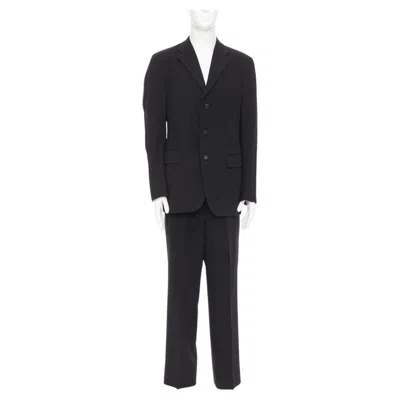 Pre-owned Issey Miyake Wool Blend Single Breasted Flap Pocket Blazer Pants Suit Set Jp4 Xl In Black