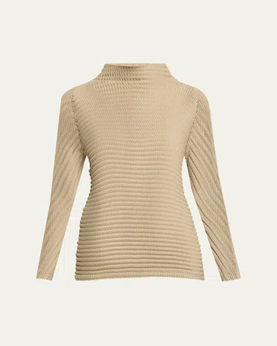 Issey Miyake Wool Like Pleats Long Sleeve Top In Kudzu Khaki