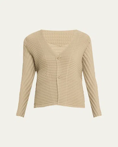 Issey Miyake Wool Like Pleats V-neck Cardigan In Kudzu Khaki