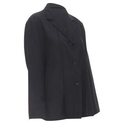 Issey Miyake Wool Nylon Placket Relaxed Casual Blazer In Black