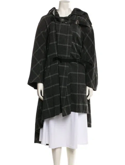 Pre-owned Issey Miyake Wool Plaid Print Coat In Green