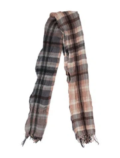 Pre-owned Issey Miyake Wool Plaid Print Scarf In Brown