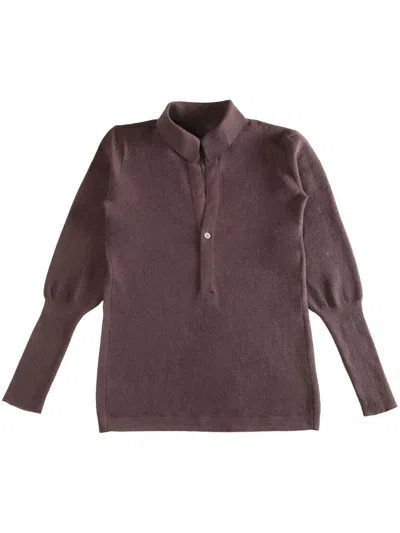 Issey Miyake Wool Polo Top In Brown