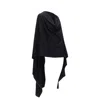 Issey Miyake Wool Side Zip Draped Cowl Neck Coat In Black