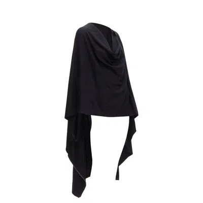Issey Miyake Wool Side Zip Draped Cowl Neck Coat In Black