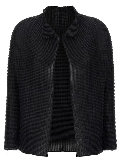Issey Miyake Wooly Pleats-56' Cardigan In Black