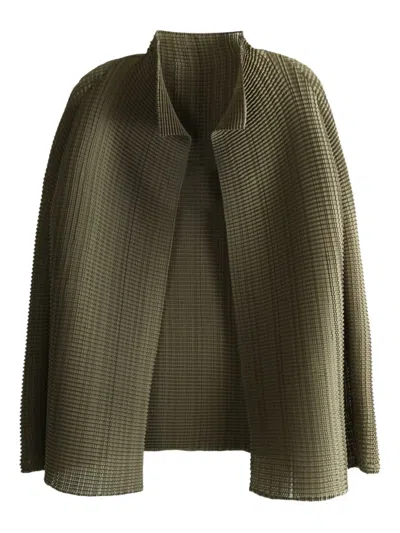 Issey Miyake Wooly Pleats 58 Collared Top In Green