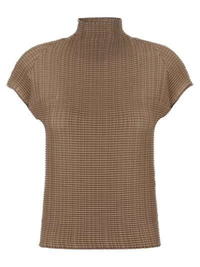 Issey Miyake Wooly Pleats-66 T-shirt Beige In Brown