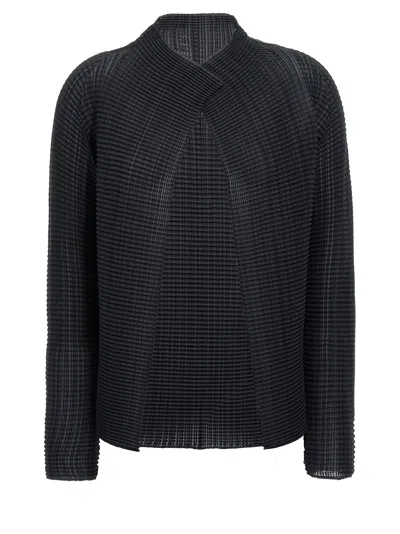 Issey Miyake Wooly Pleats Cardigan In Black