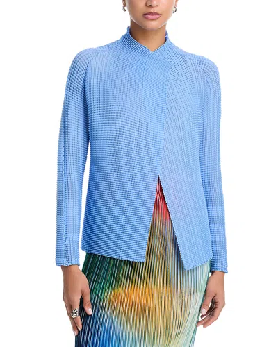 Issey Miyake Wooly Pleats Cardigan In Blue