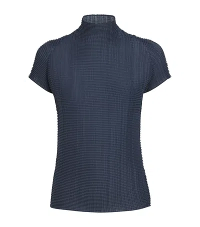 Issey Miyake Wooly Pleats Mock-neck Top In Blue