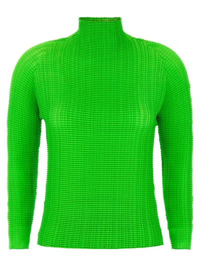 Issey Miyake Pleated High-neck Long-sleeve Blouse In Green
