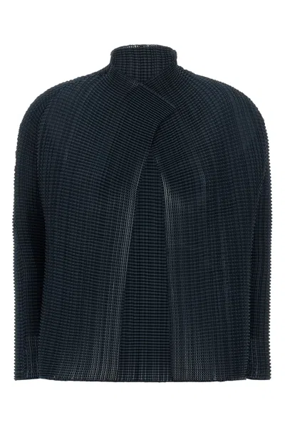 Issey Miyake 'wooly Pleats-68' Cardigan In Blue