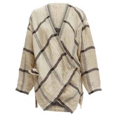 Issey Miyake Wrap Oversized Crinkle Coat In Beige