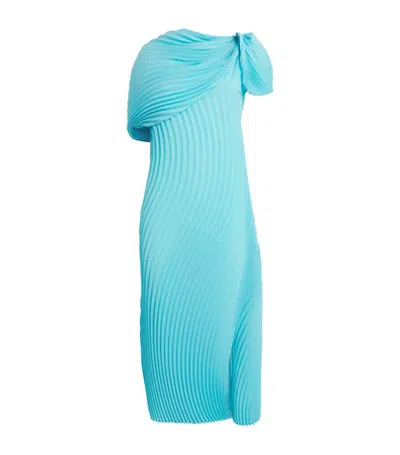 Issey Miyake Wrapped Pleats Maxi Dress In Blue