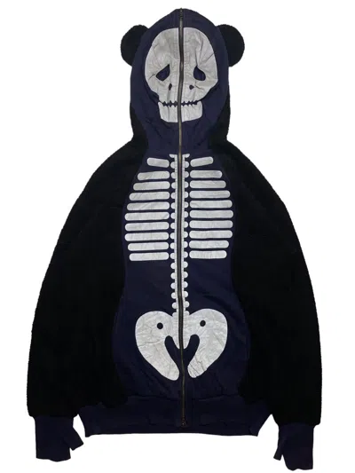 Pre-owned Issey Miyake X Ne Net 2006 Ne-nèt Skeleton Panda Reflective Sherpa Full Zip Hoodie In Black/blue