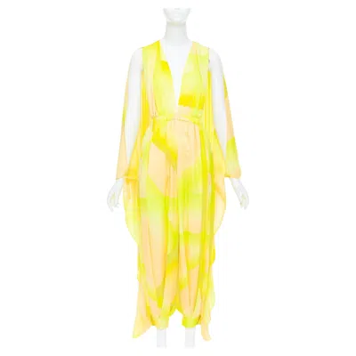 Pre-owned Issey Miyake Yellow Abstract Water Color Cape Back Jumpsuit Jumpsuit Jp2 M