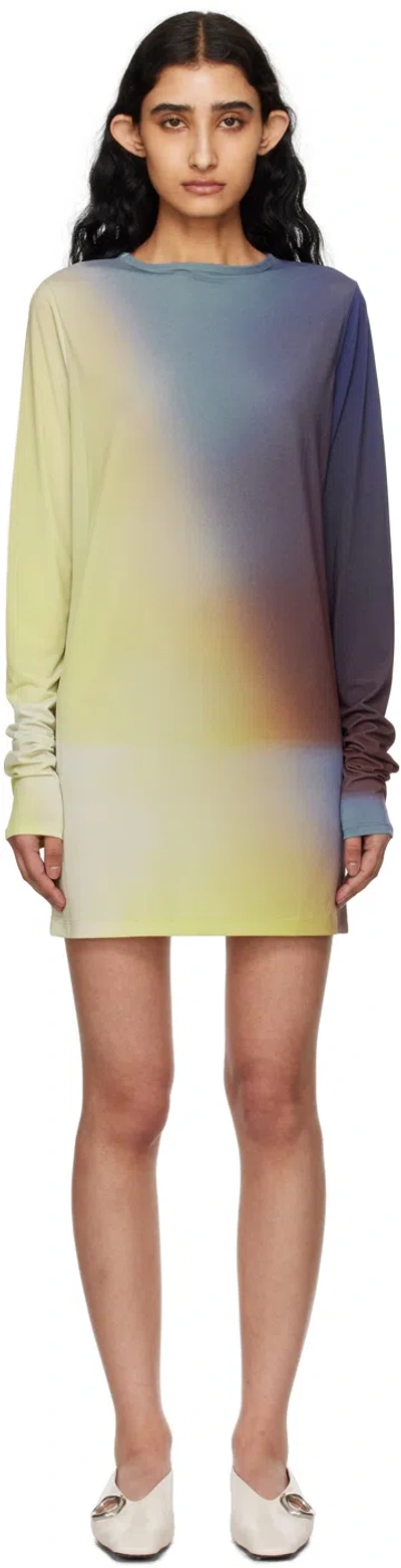 Issey Miyake Yellow & Blue Light Leak Minidress In 58 Yellow Dark Blue