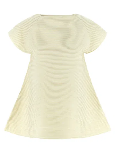 Issey Miyake Yellow Crew Neck Flared Mini Dress