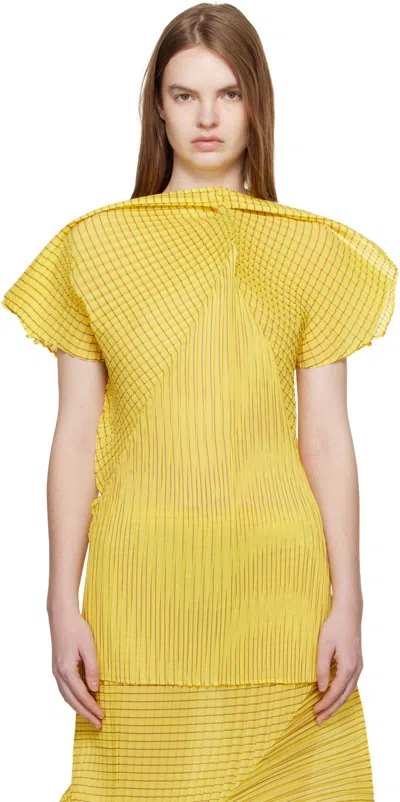 Issey Miyake Yellow Generic Stripes Machine Pleats Blouse