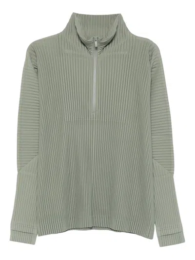 Issey Miyake Zip Plissé Top In Green