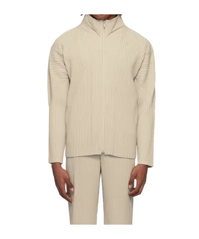 Issey Miyake Zip-up Pleated Shirt In Nude