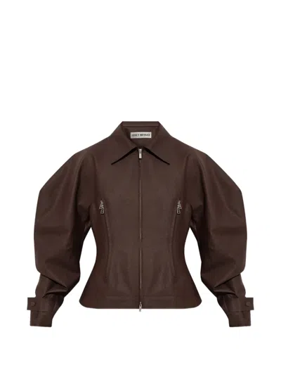 Issey Miyake Zip Voluminous-sleeves Jacket In Brown
