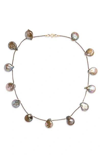 Isshi Desnuda Freshwater Pearl Station Necklace In Brown