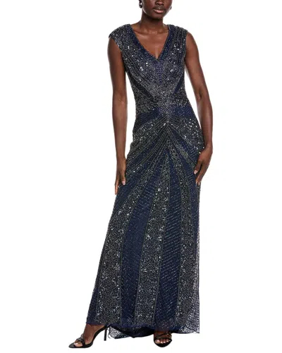 Issue New York Beaded Gown In Blue