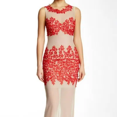 Issue New York Illusion Gown In Red, Beige