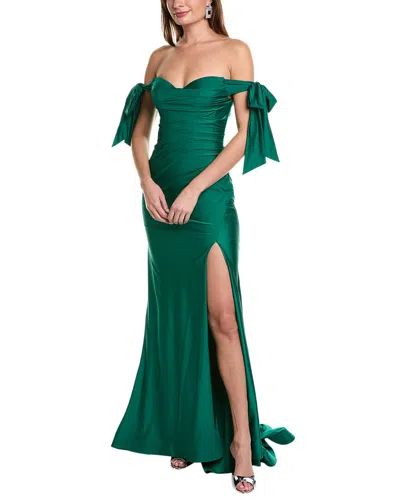 Issue New York Ruched Gown In Green