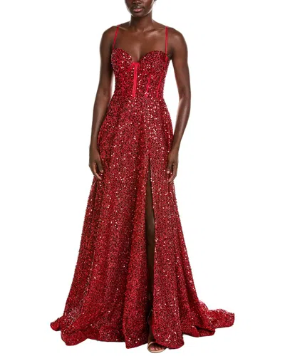 Issue New York Sequin Lurex Gown In Red