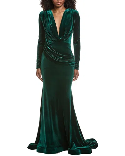 Issue New York Velvet High-low Gown In Green