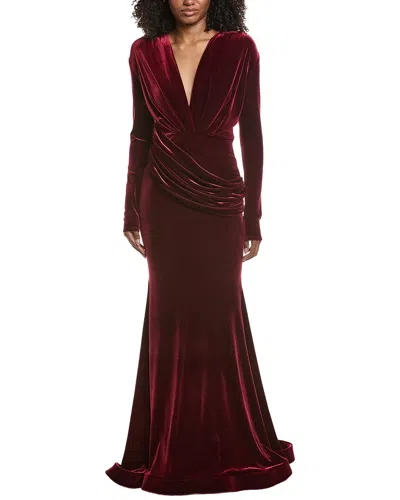 Issue New York Velvet High-low Gown In Burgundy